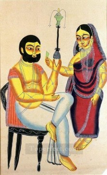 indio Painting - Elokeshi ofrece hoja de betel al indio Mahant